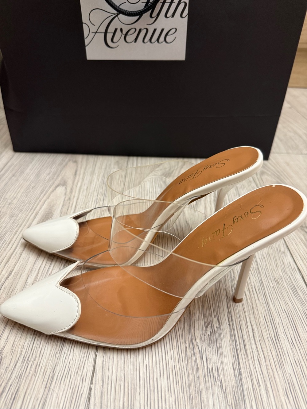 White Pointed PVC Mule Heels